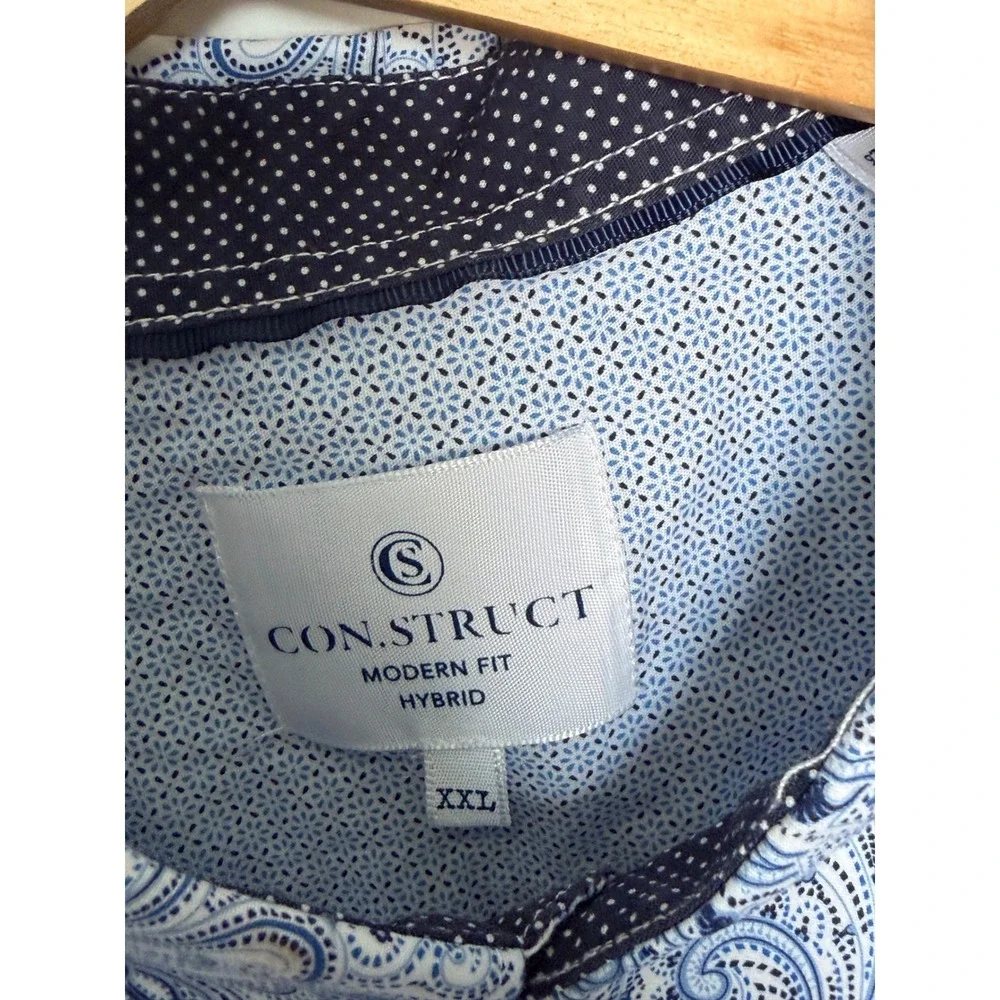CON.STRUCT Men's XXL Modern Fit Hybrid Blue White Paisley Button Shirt